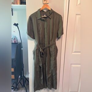 Lands End Khaki Green Belted Tencel Dress 1X 16-18